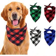 Cute Pet Dog Bandana, Saliva Bib, Triangle Scarf, Allows Dogs To Be Happy, Suitable For Pets At Home, Plaid Dog Scarf, Reversible Checkered Bib Scarf, Washable Christmas Dog Scarf, Accessories For Boys And Girls, Birthday Gift, Green/Black/Blue/Red Square Dog Bib, Reversible Scarf, Adjustable, Suitable For Small To Large Dogs And Cats (Checkered Size Random) - Multicolor - View 3