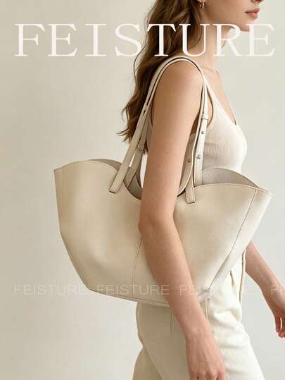 1pc FEISTURE Solid Color Large Capacity Trapezoid Tote Bag, Fashion Commuter Shoulder Bag, Suitable For Girls, Women, College Students, Career Starters, And Office Workers, Great For Work, Business, Commuting, And School