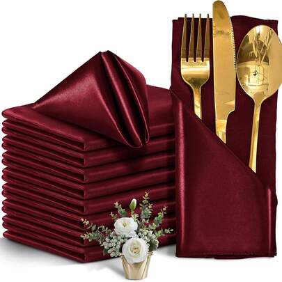 6/12/1pc Gold Satin Napkins, 30*30cm, Decorative Napkins, Square Napkins, Silky Elegant Wedding Napkins, Suitable For Restaurants, Banquets, Graduations, Valentine's Day, Birthday Parties, Weddings, Receptions And Other Dining Table Decor Occasions.