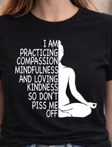 Camiseta Divertida de Yoga, Camiseta de Compasión Namaste, Camiseta de Humor, Amabilidad y Mindfulness, Regalo Humorístico para Meditación, Regalo para Instructor de Yoga, Camiseta con Frases Zen - Negro 4 - Ver 7