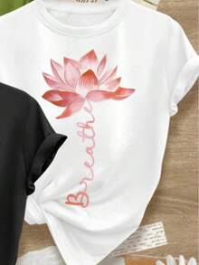 Camiseta Botánica Vintage para Mujer - Blusa de Manga Corta con Cuello Redondo y Dibujos de Plantas Multicolor, Casual, Lavable a Máquina (Prenda Esencial para el Guardarropa de Primavera, Verano y Otoño), Pieza única, no es un conjunto de 3 piezas.Camiseta casual y versátil - Blanco - Ver 2
