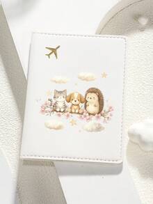 1 pieza Portapassaporte con estampado de dibujos animados - Gatos, perros y erizos lindos con estrellas y nubes Organizador de viaje - Regalo de cumpleaños para esposa, novia, mejor amiga, regalo de vacaciones - Multicolor - Ver 18