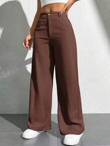 Pantalones casuales simples de unicolor para mujer para usar todos los días - Marrón - Ver 1