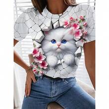 3D Print Kawaii Cat Tshirt Female Floral Graphic Casual Short Sleeve Tees Tops Girls O-Neck Y2K T Shirt Pretty Women's Clothing - Camiseta-GNN9159 - Ver 4