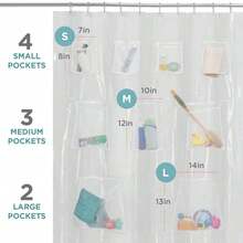 Transparent Shower Curtain Liner With 9 Mesh Storage Pockets, Waterproof PEVA Plastic Lining For Bathrooms, Clear Shower Curtain Storage Bag, Dimensions 70 X 72 Inches - Multicolor - 查看 5
