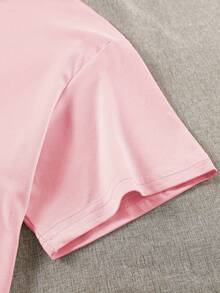 Women's Casual Printed T-Shirt, Round Neck, Short Sleeve, Drop Shoulder Style For Spring And Summer - 粉色 - 查看 5