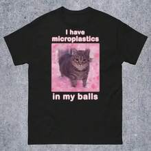Tengo microplásticos en mis bolas Camiseta divertida de meme de gato Regalo para mujeres Camiseta de gatos I1ROnic Regalos tontos y graciosos G1oofy Ahh Cat T1EE Camiseta de algodón suave de 220 g para hombres y mujeres, hecha de tela premium duradera y agradable para la piel con un tacto suave, adecuada para todas las formas del cuerpo y para uso diario. Tops casuales transpirables y ligeros, conjuntos elegantes a juego de otoño, perfectos para la vida diaria, actividades al aire libre, viajes, vacaciones y varias fiestas temáticas durante todo el año. - Negro - Ver 1