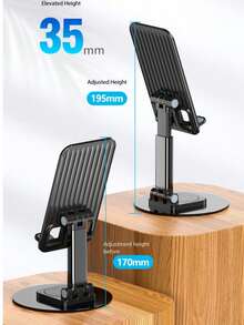 360° Rotatable All-Metal Foldable Slouchy Phone/Tablet Stand, Universal Desktop Mount Holder - Black - View 4