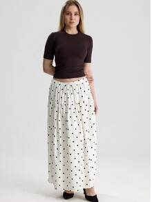 RoseArya Small Polka Dot Maxi Skirt - White - View 2