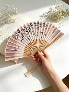 2pcs Vintage Printed Folding Fans With Tassels, Portable Bamboo Hand Fans For Cooling, Suitable For Beach, Wedding, Music Festival, Daily Use, Gift For Women - Fan - View 7