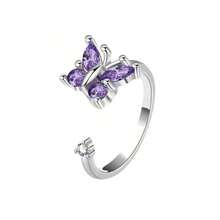 1 chiếc nhẫn xoay hình bướm sang trọng mạ vàng và bạc đính đá Zirconia, có thể điều chỉnh kích thước, dành cho nữ, giúp giảm lo âu, làm trang sức cưới, giảm căng thẳng, đeo hàng ngày. - Nhiều màu - Xem 26