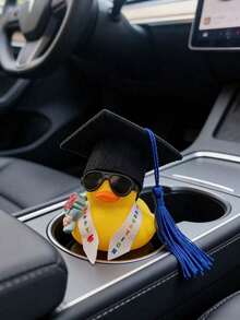 Cute Yellow Graduation Duck Decoration With Glasses, Diploma And Wreath - Car Dashboard Decor, Graduation Party Favors, Graduation Celebration Decor, Graduation Gift - Little Yellow Duck - View 2