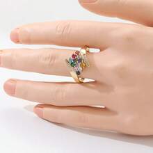 優雅奢華金戒指，鑲嵌多色合成鋯石，女士婚禮與派對飾品，完美的節日紀念禮物 - 金色 - 查看 3