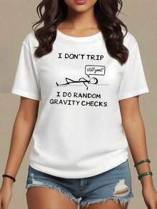 Humorous Figure Of A Person Performing Random Gravity Checks Conveying A Fun And Relaxed Message. Women's T-Shirt, 100% Cotton, 220g, Maija Women's Curvy. - 白色 - 查看 9