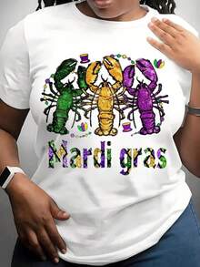 Mardi Gras, 250 aniversario impresión mujer cuello redondo hirt puro con un diseño minimalista, cómodo y transpirable, adecuado para el uso casual diario, que muestra un estilo l elegante, un MustHave para las fiestas de verano, envío local, impresión 2D - Blanco - Ver 2