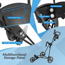GOFLAME Folding Golf Pull Trolley 3-Wheel Golf Push Cart With Scoreboard Storage Net Umbrella & Cup Holder - Grey - View 5