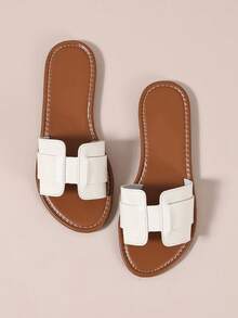Ximi Ruo Pantuflas cómodas con adornos de diamante de imitación de ajuste amplio, sandalias planas casuales coreanas para mujer, chanclas de punta abierta para primavera, verano, playa y uso casual - Blanco - Ver 6