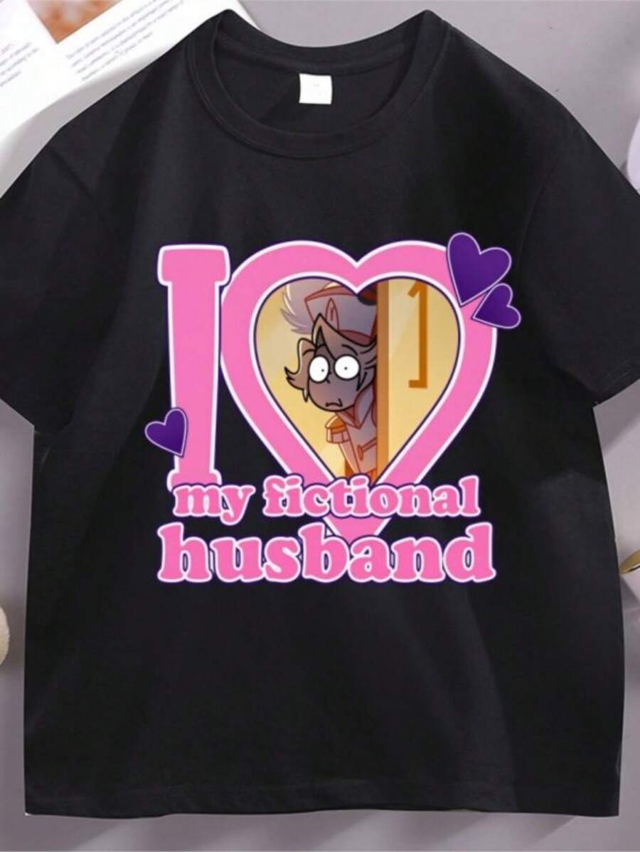Women's T-Shirts 2026 My Fictional Husband Tshirt Casual Round Neck Cotton Short Sleeve Loose Women T-Shirt Streetwear Elasic Comfortable Tee Shirt Clothes - 黑色 - 查看 1