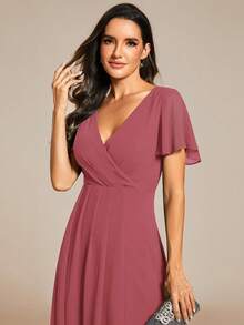 EVERPRETTY Đầm phù dâu màu trơn thanh lịch, đầm dạ hội trang trọng dành cho khách dự đám cưới. - Màu Hồng  Dưa hấu - Xem 3