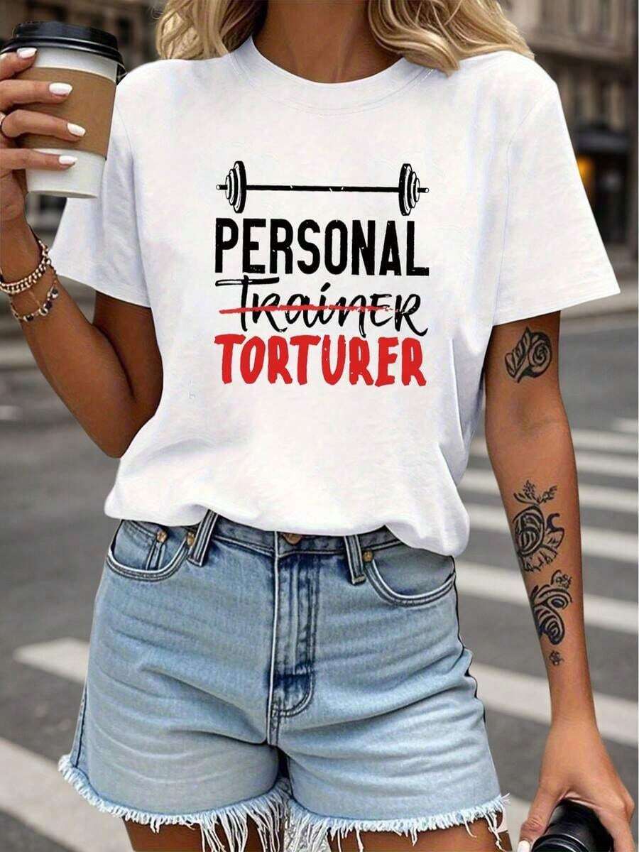 A Mujeres Primavera Y Verano Conjunto de ropa Con características destacadas A Gráfico Camiseta Con A Barra de pesas Entrenamiento cruzado Diseño, Redondo Cuello Y Corto Mangas, Informal Y Elegante Superior, Elegante Fiesta Vestimenta Suelto Ajuste Perfecto Para Vacaciones Regalos, Diversión Diseño-Vintage Calle Estilo Unisexo Suelto Algodón Corto Manga Tripulación Cuello Camiseta 100% algodón puro - Blanco - Ver 1