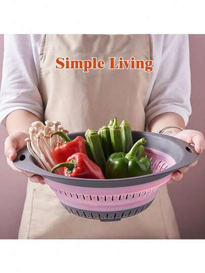1 rổ lọc gấp gọn, rổ treo rửa rau củ quả, rổ thoát nước có thể gập lại, thiết kế tối giản hai màu, vật dụng cần thiết cho nhà bếp.