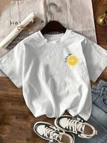 Camiseta Gráfica de Licor de Limón Italiano Limoncello La Dolce Vita para Mujer - Cuello Redondo, Manga Corta, Estilo Casual de Verano con Estampado de Limón y Limoncello, Estilo Y2k - Blanco - Ver 2