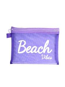 多色時尚網格沙灘包，印有「Beach」字樣的化妝包，沙灘主題。大容量透明化妝包，尼龍拉鍊化妝包，輕巧，可存放防曬霜、零食、比基尼和沙灘必需品。春/夏收納，耐用，非常適合游泳、沙灘、潛水和夏季假期，學生返校，輕巧防曬收納包，適合朋友、母親節、返校季節 - 彩色 - 查看 19