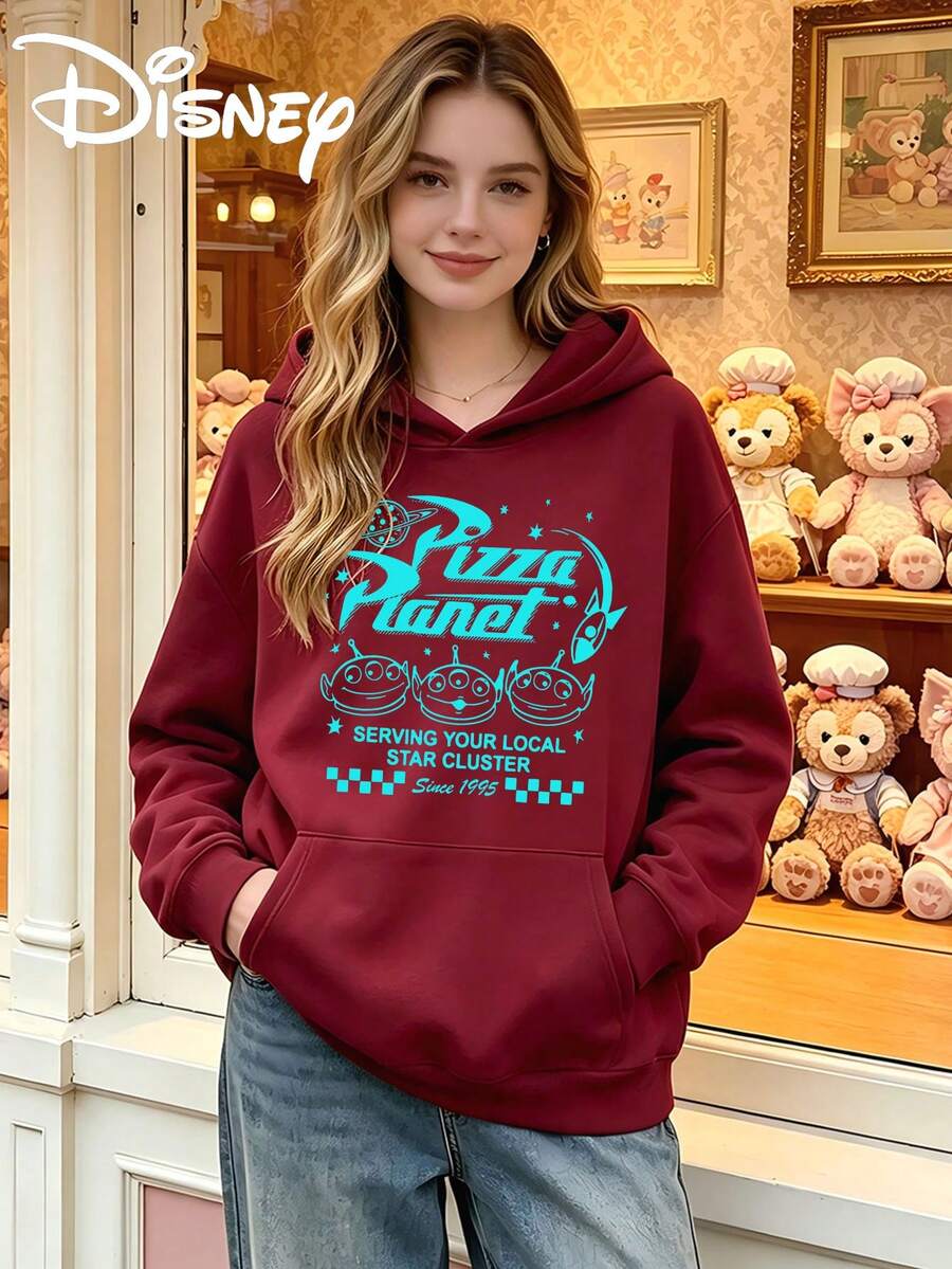 Winter Women's Fashionable Long Sleeved Hooded Sweatshirt, Made Of Comfortable Fabric, Suitable For All Seasons, Versatile For Various Occasions, Printed With Disney Toy Story Three Eyed Pattern. - 紅色 - 查看 1