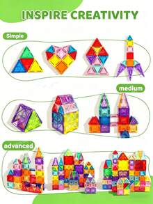 50/70/100pcs Magnetic Building Blocks, 2-In-1 Magnetic Construction Set, STEM Stacking Montessori Learning Toy, Suitable For Boys And Girls Aged 3+ Preschool Kindergarten Play Gift, Mixed Colors - Multicolor - View 9