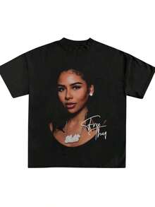 Men's And Women's Hip-Hop T-Shirt, Mariah Scientist Rapper, Classic Women's T-Shirt With Free Thugs Print, Crew Neck, Short Sleeve, Y2K Vintage Streetwear Style, YAYH Women's Oversized Cotton Graphic T-Shirt - 酒紅色 - 查看 1