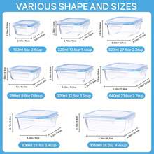 8 Piece Glass Food Storage Container With Leak-Proof Lid-Seal Meal Preparation And Bento Box, Refrigerator Replacement Storage Box For Microwave, Oven, Vegetables And Salads, Multi-Purpose Kitchenware | Multi-Size Container | Lock Lid - Multicolor - View 3
