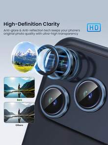 MIGAE 3pcs - (Blue) 18 Pro/18 Pro Max/17 Pro/17 Pro Max Camera Lens Protector, 1:1 Original Camera Lens Protector, 9H Tempered Glass Anti-Explosion, Original Metal Style Ring, High Definition Anti-Scratch Lens Cover, Easter, Spring, Summer, Phone Accessories, Suitable For Phone Cases - Navy Blue - View 5