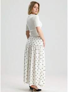 RoseArya Small Polka Dot Maxi Skirt - White - View 5