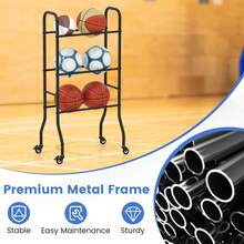 GOFLAME 3-Tier Ball Storage Holder Outdoor Basketball Rack Garage Sports Equipment Organizer For Football Soccer Volleyball - A - View 7