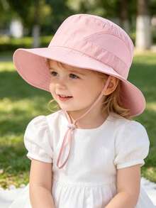 2pcs Kids' Lightweight Quick-Dry Large Brim Mesh Bucket Hat With Drawstring, Suitable For Boys And Girls Outdoor Activities In Summer - 2PS - View 4