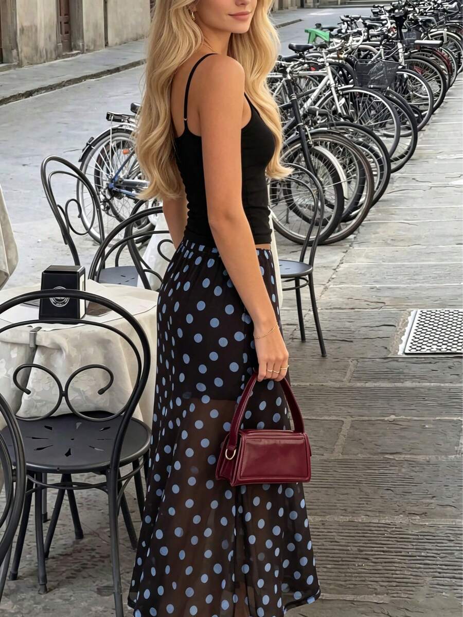 Women's Polka Dot Print Elegant Beach Versatile Midi Skirt Vacation Summer