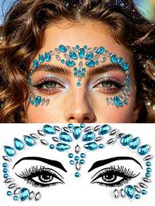 5/1pc 3D Glitter Gem Face Stickers, Sparkling Mermaid Face Stickers, Rhinestone Gem Eye Body Decoration Stickers, Suitable For Party Accessories, Y2K, Concert Looks, Face Decoration, Music Festival, Face Gems, Holiday, Holiday Accessories, Disco, Gift - Multicolor - View 10