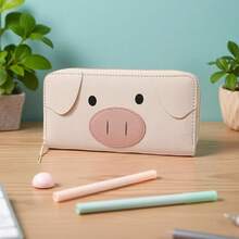 Cross-Border In-Stock Novelty Women's Long Wallet, Pig-Shaped Design, Pig Element, New Large-Capacity Card Holder - màu xám hồng nhạt - Xem 1