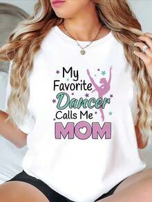 Camiseta Gráfica Extra Grande para Mujer "Mi Bailarina Favorita Me Llama Mamá" - Negra, Casual, de Cuello Redondo y Manga Corta con Diseño de Estrellas y Rayas Coloridas, Perfecta para Primavera y Verano, Camiseta Gráfica Divertida para Uso Diario, Lavable a Máquina, Camisetas para Mamás Bailarinas - Blanco - Ver 8