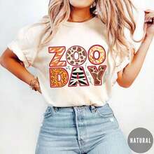 1 Zoo Day T-Shirt, Animal Print T-Shirt, Matching Set For Family Zoo Trip, Wild Animal Themed T-Shirt, First Zoo Visit Gift, Jungle T-Shirt, Women's Oversized Graphic T-Shirt, 100% Cotton, Casual Crew Neck, Short Sleeve, 1 180g 100% Cotton Fashion T-Shirt, All Designs Are Printed. Unisex. - 白色 - 查看 7