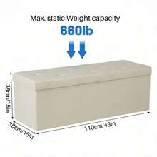 43 Inches Folding Storage Ottoman Bench, Storage Chest, Foot Rest Stool, Bedroom Bench With Storage, Beige - 米色 - 查看 2