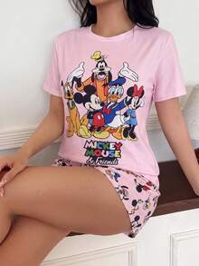 Disney 粉色米奇和朋友图案宽松两件套女童睡衣套装 - 粉色 - 查看 2