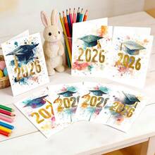6/12pcs Graduation Card Set, 2026 Colorful Splash Handwritten Greeting Cards + Envelopes, Suitable For Graduation Party Invitations And Congratulatory Cards - Multicolor - View 7