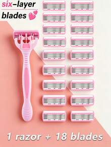 6-Layer Women's Shaving Razor, 6/12/18/24/36 Pcs Blades, Safety Razor For Women, Suitable For Intimate Areas, Armpits, Legs, Shaving Tool, Facial Care, Travel Essential - 1 Handle + 12 Blades - View 14