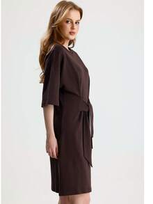 RoseArya Cotton Front Tie Detail Above Knee Dress - Coffee - View 5