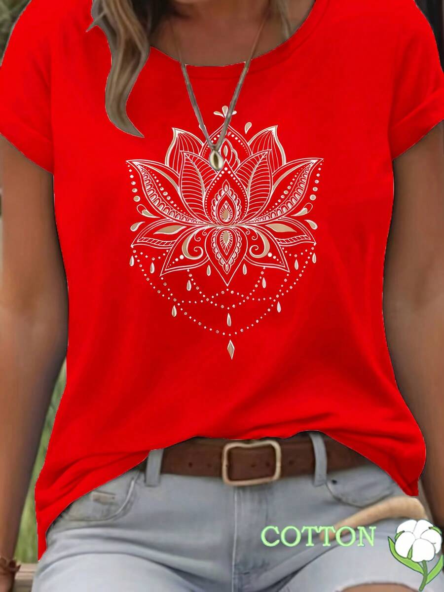 Women's 100% Cotton Soft T-Shirt - Classic Fit, Soft And Breathable, Perfect For Everyday Casual Wear. Classic Crew Neck, Versatile For Any Outfit, Multiple Colors, Stretchy Fit, Machine Washable, Sizes XS-XXL. Breathable Cotton T-Shirt, Goes With Everything. - 紅色 - 查看 1