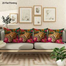 1 Stück/4 Stücke Kissenbezug im Boho-Stil mit Leopardenmuster, einseitig Muster, 40*40cm, 45*45cm, 50*50cm, geeignet für Sofa, Wohnzimmer Dekoration, Alltagsgebrauch - Verschiedenfarbig - Übersicht 1