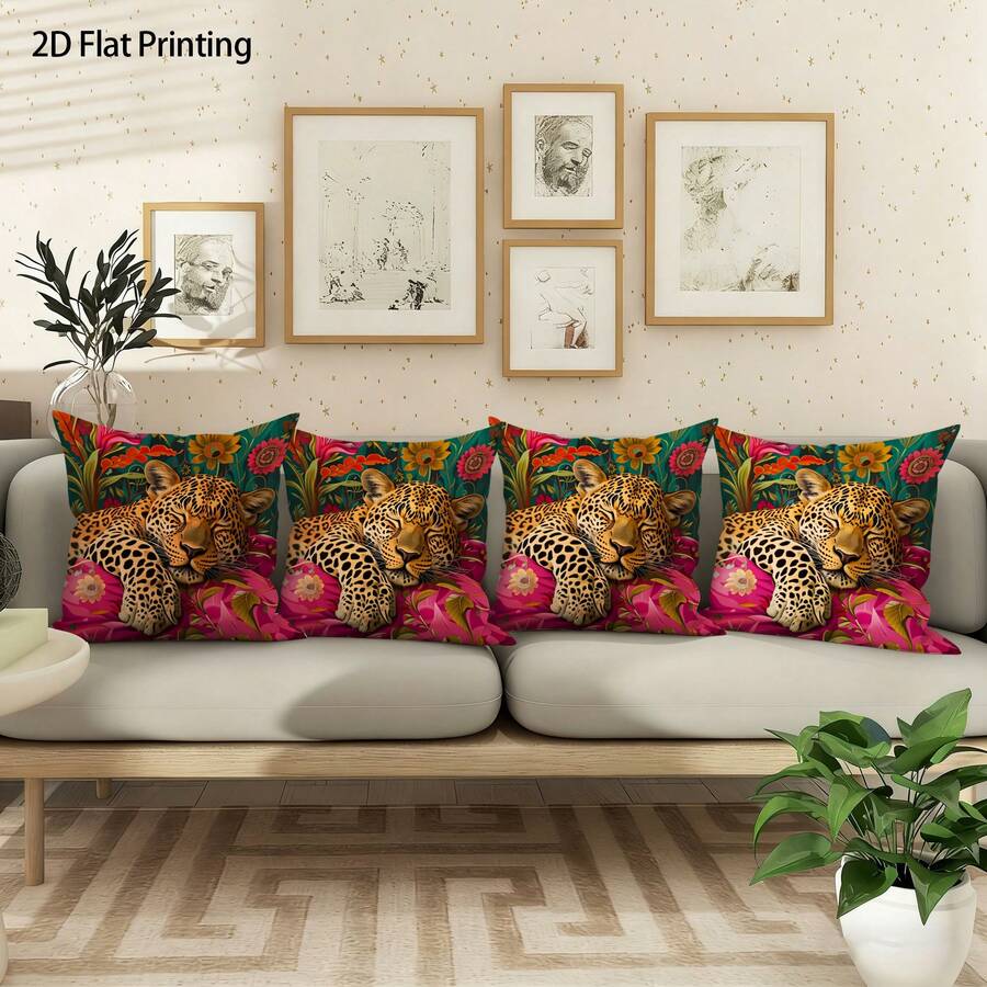 1 Stück/4 Stücke Kissenbezug im Boho-Stil mit Leopardenmuster, einseitig Muster, 40*40cm, 45*45cm, 50*50cm, geeignet für Sofa, Wohnzimmer Dekoration, Alltagsgebrauch - Verschiedenfarbig - Übersicht 1