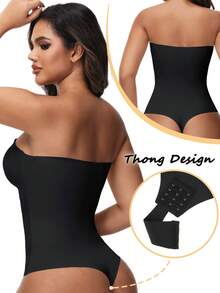 Strapless Shapewear Bodysuit For Women With Built-In Bra Silicone Anti-Slip Tummy Control Thong Corset Underbust Push Up Underwear Invisible For Wedding Dresses - 黑色 - 查看 5