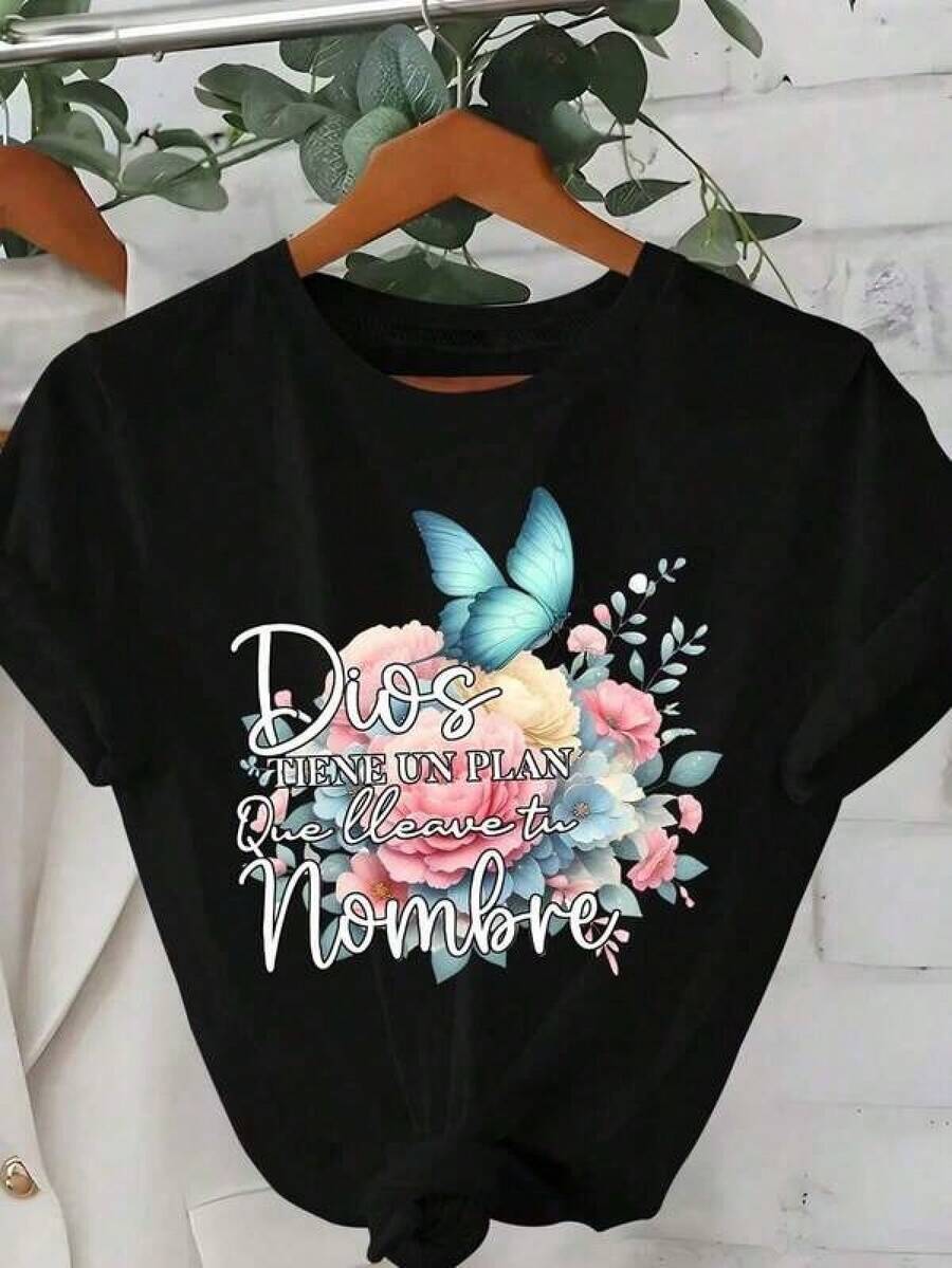 mujer Camiseta Casual de Manga Corta y Cuello Redondo para Mujeres Camiseta suelta, casual y versátil Children's clothing - Negro - Ver 1